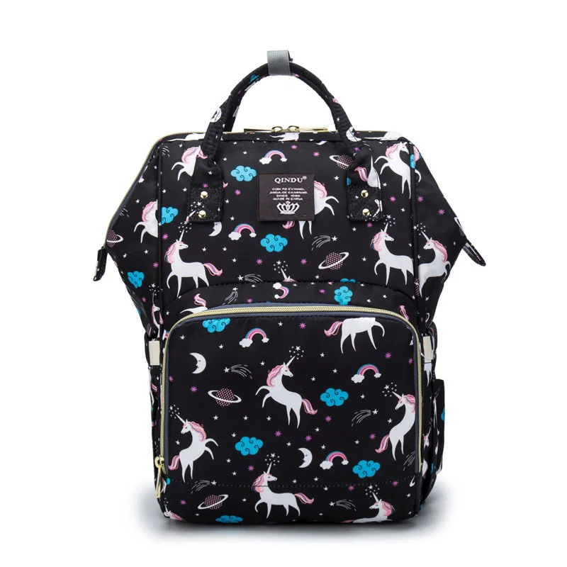 QinDu модная сумка для подгузников для мам, большая вместительность, детские сумки для подгузников, дизайнерская сумка для кормления, дорожный рюкзак для ухода за ребенком, сумка для мам - Цвет: Black