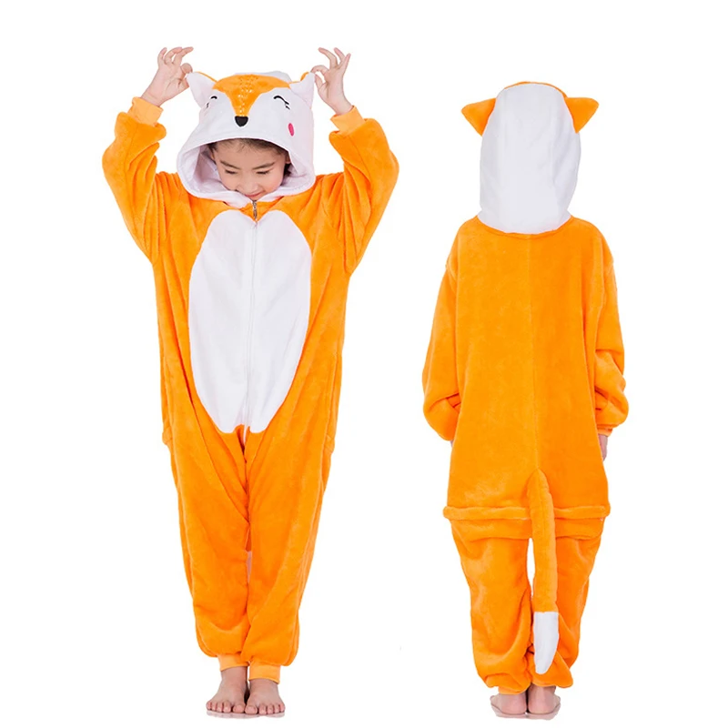 Пижамы кигуруми, Детский комбинезон с единорогом для детей, мультяшное одеяло с животными, пижамы, Детский костюм, зимний комбинезон с единорогом для мальчиков и девочек - Цвет: Fox