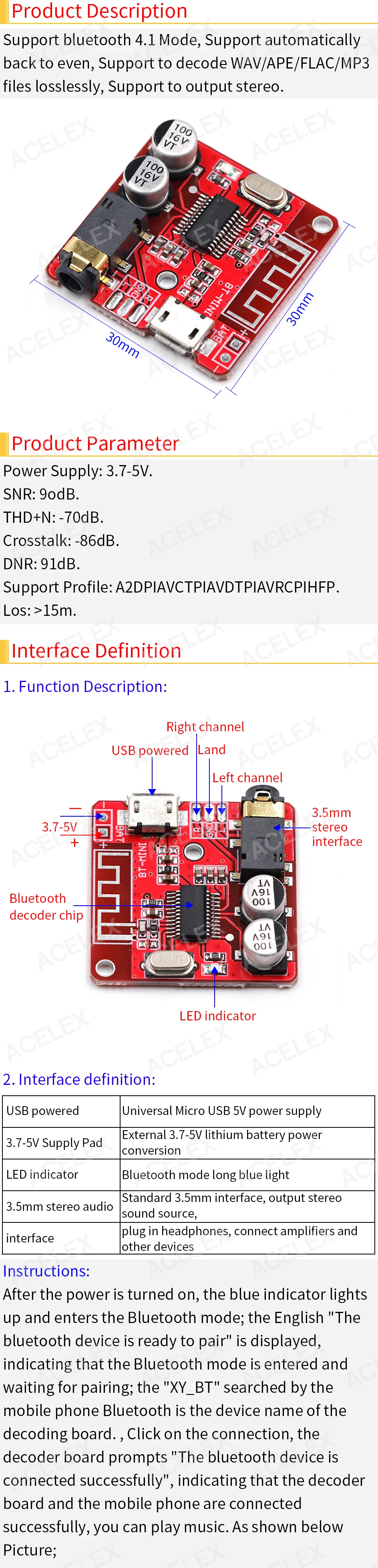 Tarjeta receptora de audio Bluetooth Bluetooth 5.0, MP3, sin pérdidas, placa decodificadora, módulo inalámbrico de música estéreo de 3,7 a 5 V XY-BT-mini_voghion.com