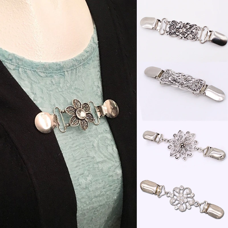 Womens Cardigan Shawl Clips Floral Alloy Blouse Collar Clasp Brooch Accessories