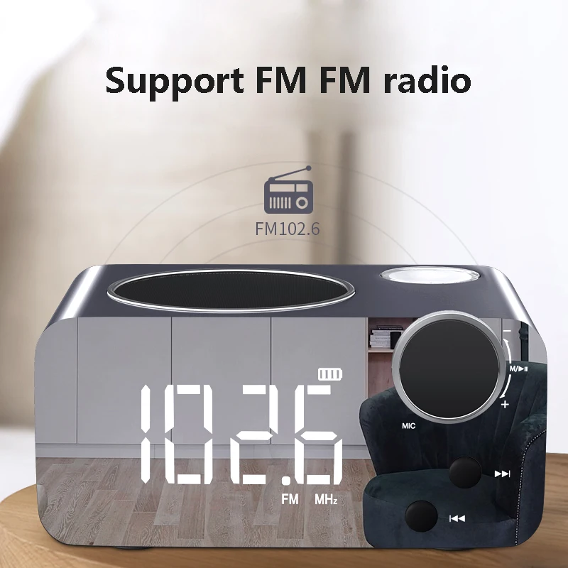 Будильник беспроводной Bluetooth динамик светодиодный цифровой FM Радио электронный настольный табке часы Сенсорное зондирование