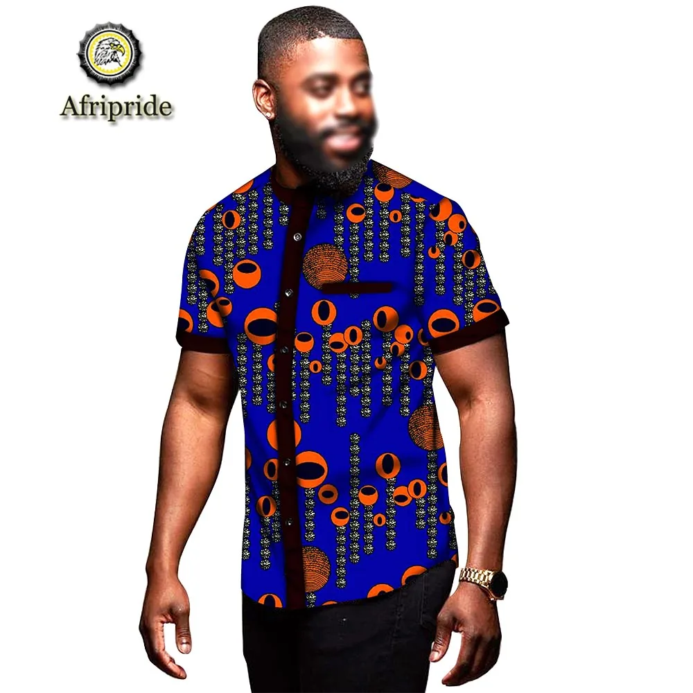 Африканская Мужская одежда Топ dashiki рубашка с принтом короткий рукав Летняя Повседневная Блузка Анкара ткань Базен riche AFRIPRIDE S1912005 - Цвет: 498-12