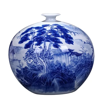 

MASTER PIECE JINGDEZHEN WHITE AND BLUE CERAMIC HANDPAINTED VASE WITH LANDSCAPE PATTERN TABLE VASE PORCELAIN DECORATIVE VASE