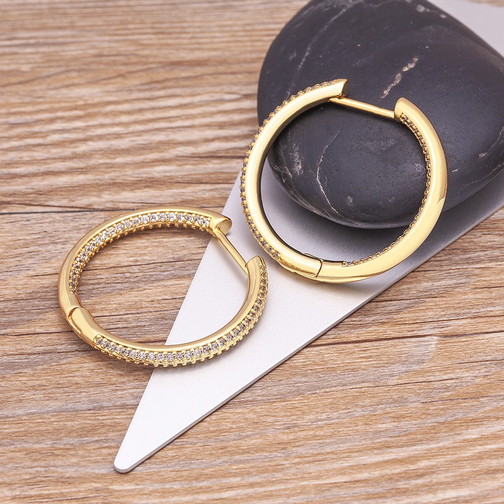 Gold Color Full Zircon Hoop Earrings for Women Simple Design Round Circle Huggies Earrings Steampunk Accessories Jewelry hoop earrings golden earrings