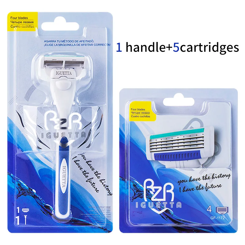 1 Handle 5 Blades RZRIGUETTA 8 шт./компл. лезвие бритвы для мужчин высокого качества стальные лезвия для бритвы картридж 4 слоя лезвия бритва средство для удаления волос на теле - Цвет: 1 Handle 5 Blades