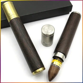 

LUBINSKI Metal And Wood Cigar Tube Holder Portable Single Cigar Case Cigars Travel Humidor With Gift Box Fit Cohiba