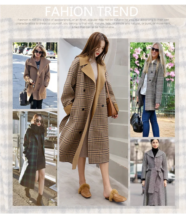 Клетчатое шерстяное Женское пальто новая верхняя одежда зимняя и осенняя одежда Модное теплое женское Элегантное Длинное корейское шерстяное пальто