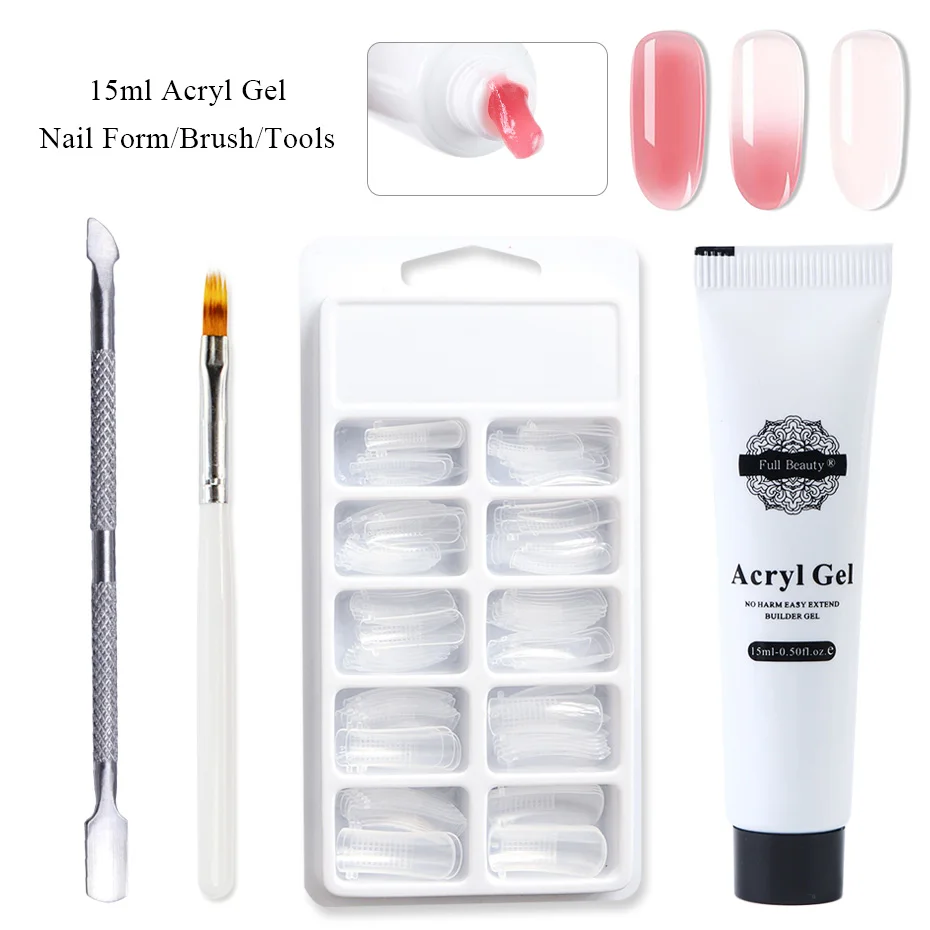 15ml Acrylic Permanent Temperature Change Glue Nail Extension Jelly UV Builder Gel White Pink Clear LED Lacquer Manicure JI1522 - Color: Natural Pink Set