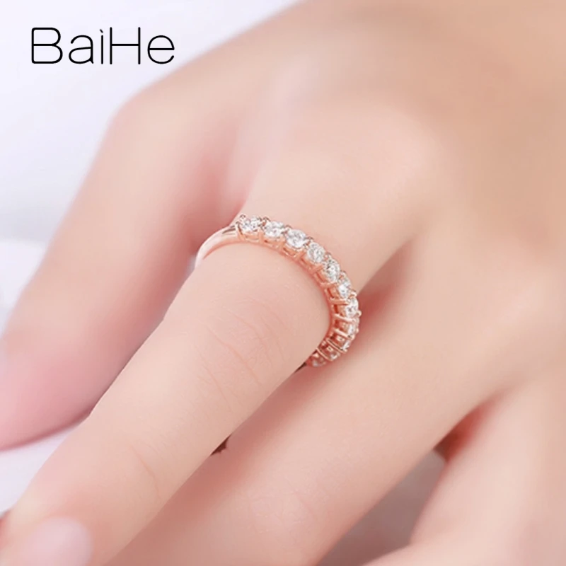 BAIHE Solid 18K розовое золото(AU750) Всего 0.88ct H/SI-SI3 круглые натуральные бриллианты женские модные ювелирные украшения Подарочное кольцо