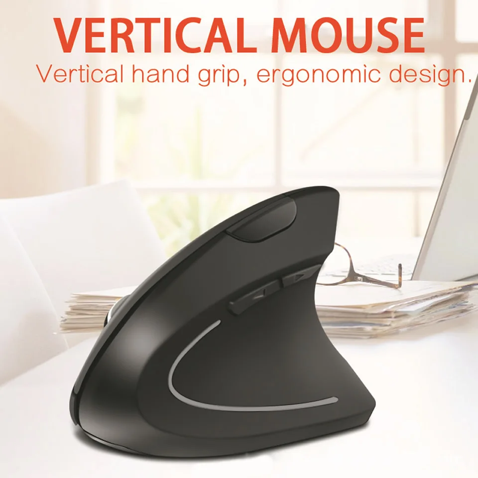 HKXA Wireless Mouse Vertical Gaming Mouse USB Computer Mice Ergonomic Desktop Upright 1600DPI for PC Laptop Office Home