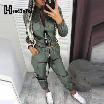 

Pockets Zipper Design Ruched Coat & Cargo Pants Sets