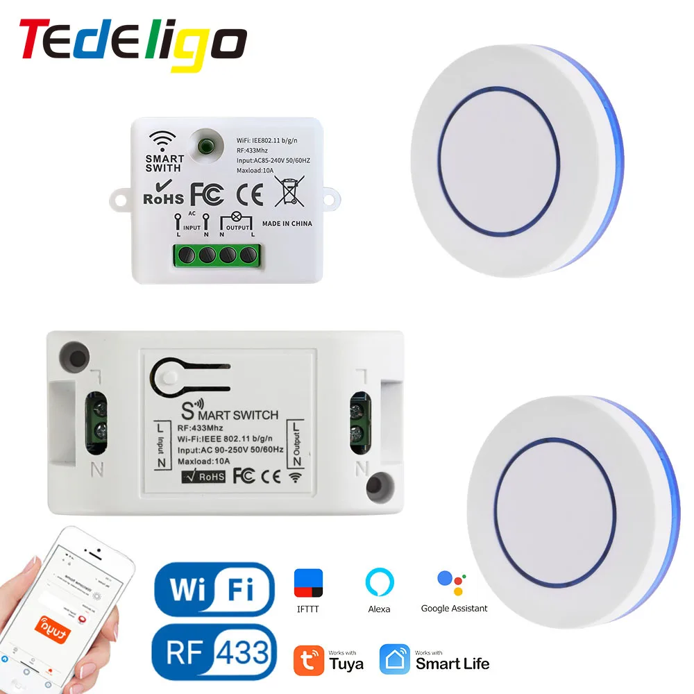 Smart Home Tuya Wifi Interruttore Della Luce Rf 433Mhz Interruttore A Pulsante Con Mini Telecomando Senza Fili Interruttore Modulo Di Temporizzazione 