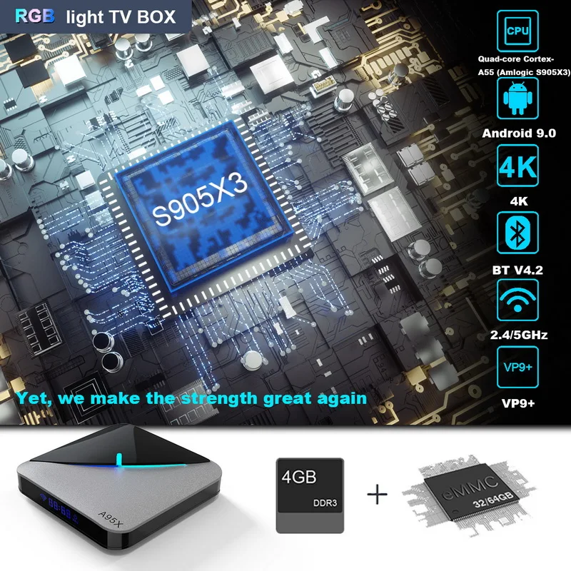  A95X air Android 9.0 Light TV BOX 4GB / 64GB 4K Set Top Box Amlogic S905X3 Home Hotel Media Player 