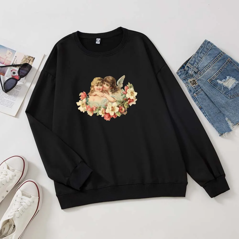 

Casual Harajuku Graphic Female Crewneck Oversized Sweatshirts Hoodie Autumn Cotton Pullover Women Angel Print Y2K Sweatshirt