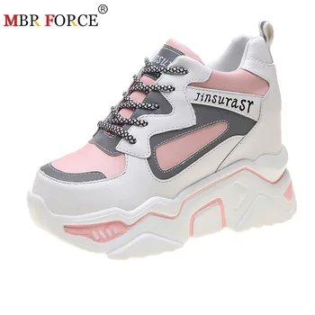 

MBR FORCE 2020 Women Spring High Platform Height Increasing Walking Casual Shoes Woman Hidden Wedge Sneakers Women Thick Sole