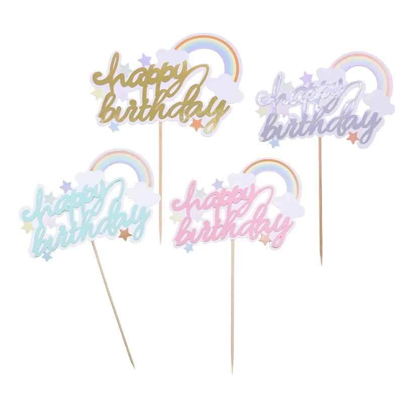 1/3/5pcs Glitter Happy Birthday Cake Topper Cute Rainbow Cupcake Toppers Baby Shower Kids Birthday Cake Decor Xmas Party Supplie