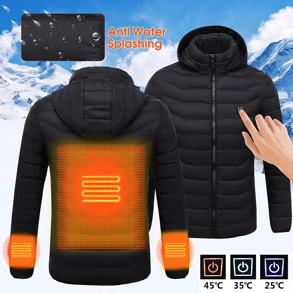 Теплый открытый жилет пальто USB Электрический аккумулятор с длинными рукавами Отопление куртка с капюшоном теплая зимняя ветрозащитная термальная одежда для катания на лыжах