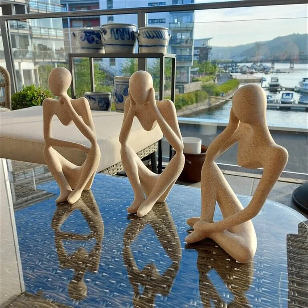 

3 Set Modern Thinker Style Abstract Sculpture Statue Sandstone Resin Abstract Thinker Collectible Simple Figurines Desktop Decor