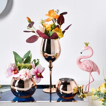 

Nordic Light Luxury Simple Golden Glass Vase Living Room Flower-Inserted Glass Small Vase Table Decorations