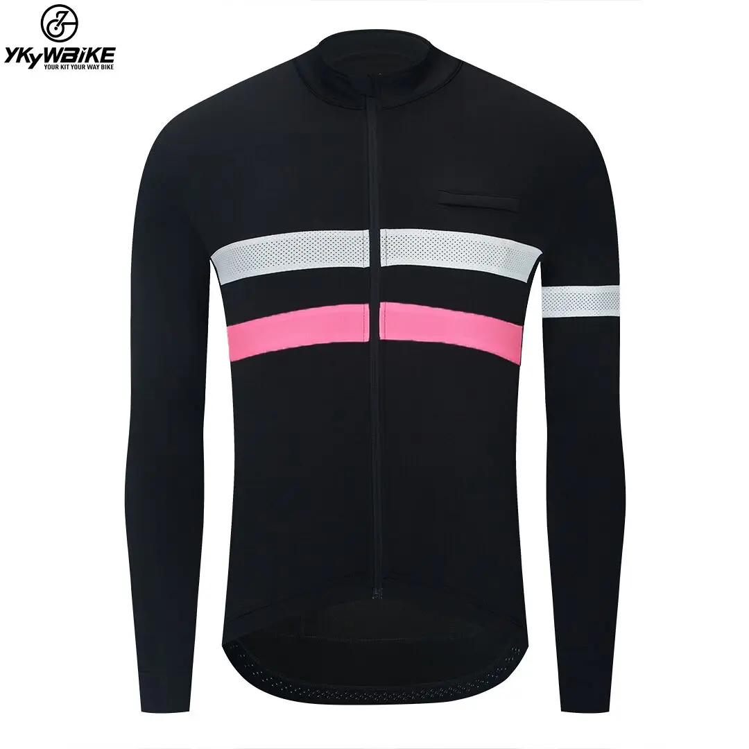 YKYWBIKE 남녀공용 겨울 사이클링 재킷, 열 양털, 전체 소매 도로 자전거 의류, 반사 자전거 재킷, 지퍼 포켓