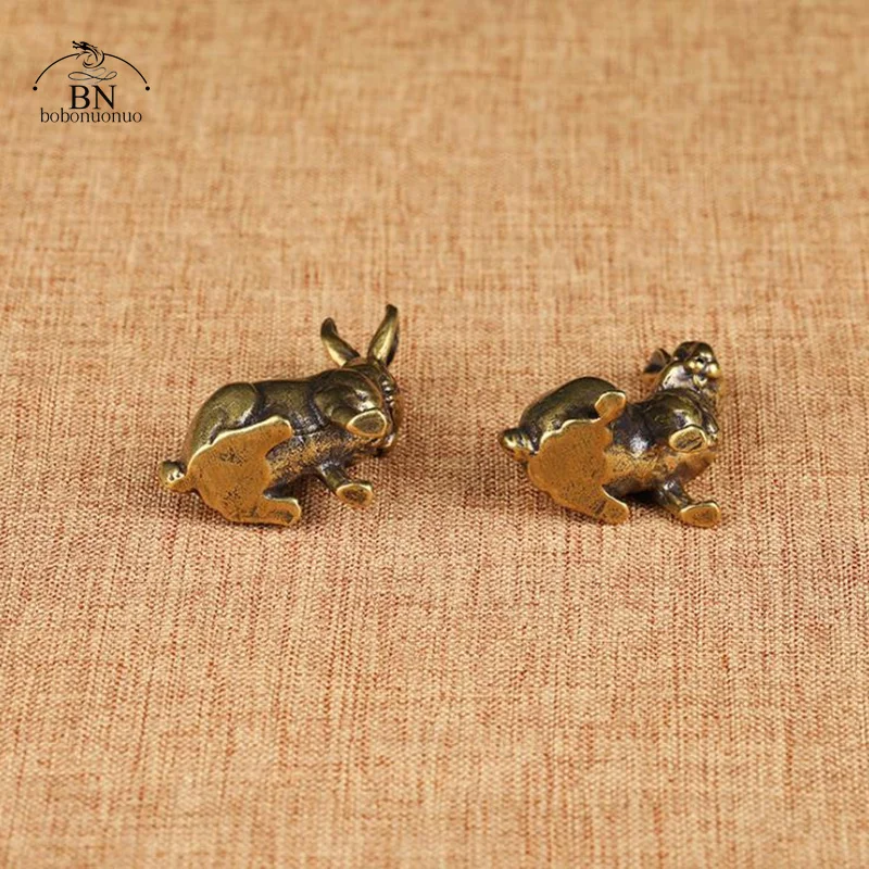 Room Decor Statues Antique Copper Zodiac Cute Rabbit Statue Ornaments 1 Pair Vintage Solid Brass Animal Miniature Figurine Tea Pet Desk Decoration tea pet ornaments room decor statues