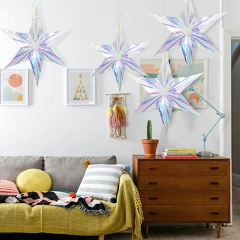 

2Pcs Laser Hanging Ornament Star Pendant Birthday Wedding Baby Shower Supplies Christmas Winter Frozen Party Decor