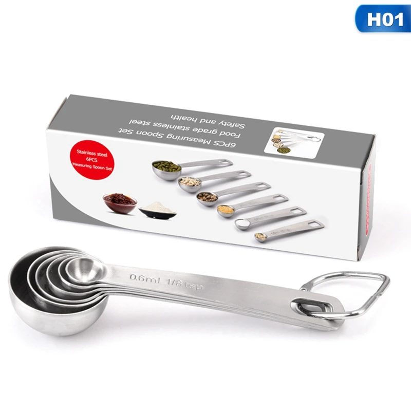 6 pcs/set Measuring Spoons Stainless Steel Seasoning Coffee Tea Measuring Spoons With Scale Bakery Tool Kitchen Supplies 6 pcs/set Measuring Spoons Stainless Steel Seasoning Coffee Tea Measuring Spoons With Scale Bakery Tool Kitchen Supplies