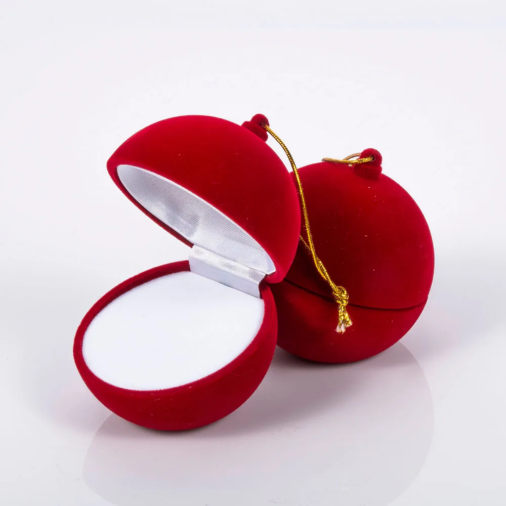 

1Pc Exquisite Jewelry Box Christmas Red Ball Round Gold Rope Ring Earrings Gift Packaging Display Box