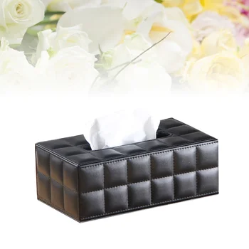 

Simple PU Tissue Box Rectangle Paper Towel Holder Desktop Napkin Storage Container for Home Office (Size S, Black)