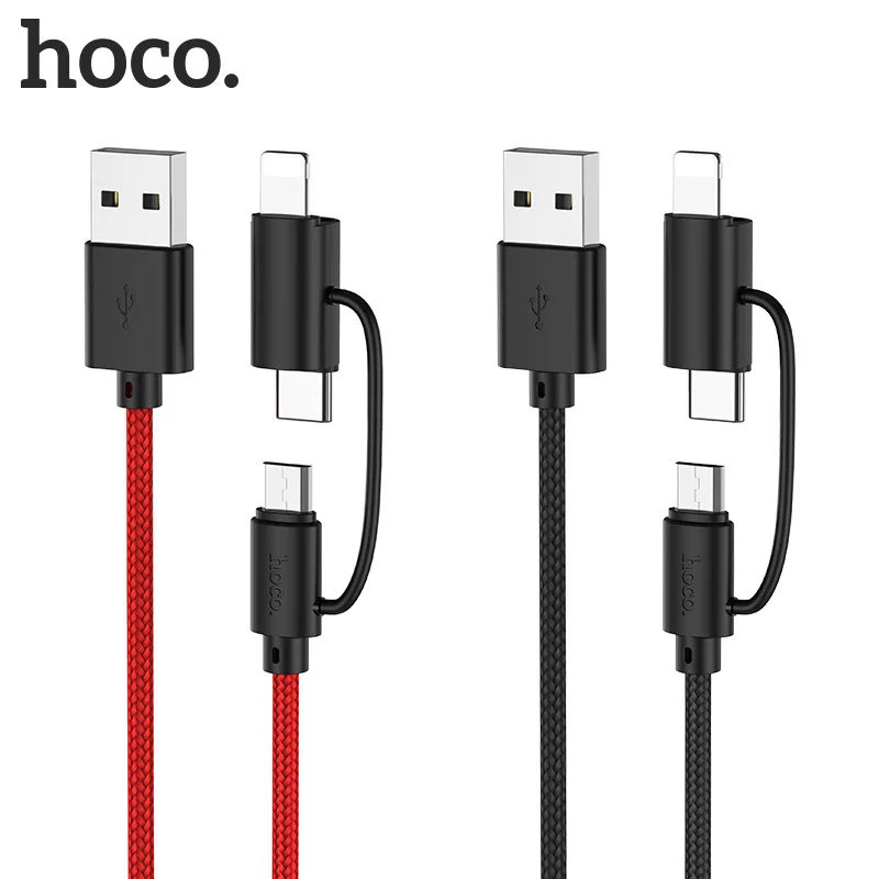HOCO X41, 20 шт./лот,, 1 м, три-в-одном, USB кабель для iPhone, кабель типа C, микрокабель для samsung, USB C кабель