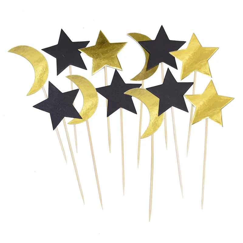 Eid Mubarak Gold Black Moon Star Garland Banner Cupcake Topper Ramadan Islam Muslim Event Party Supplies | Дом и сад