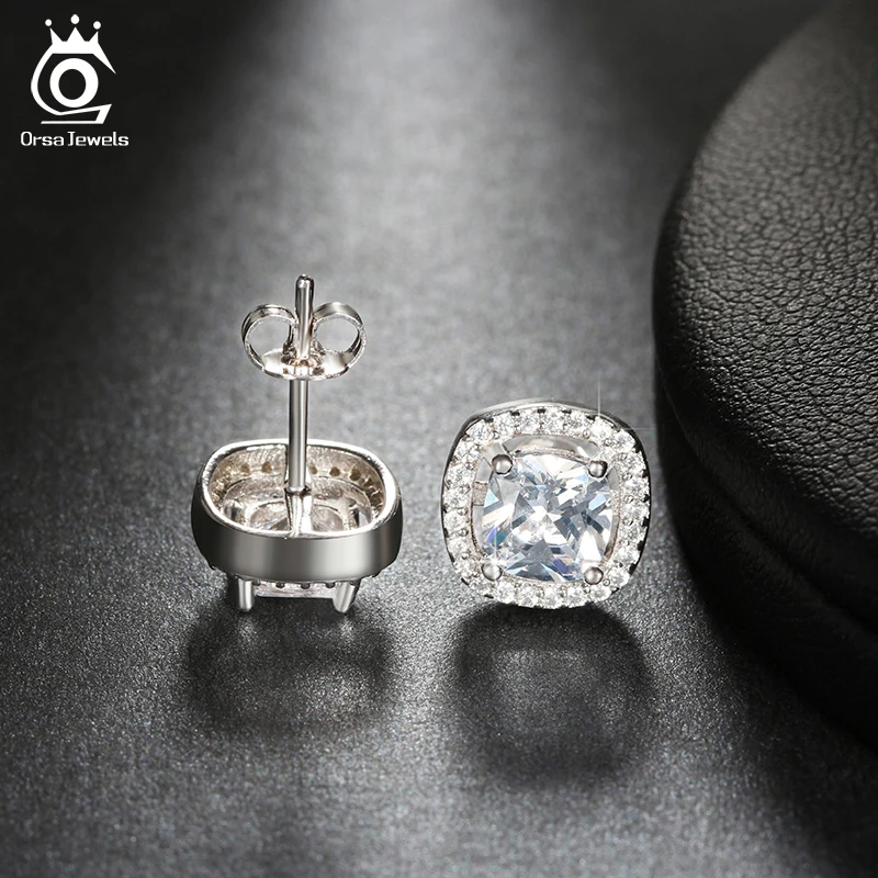 ORSA JEWELS 1ct Cushion Cut многоцветный Цирконий хрустальные серьги гвоздики для девочек