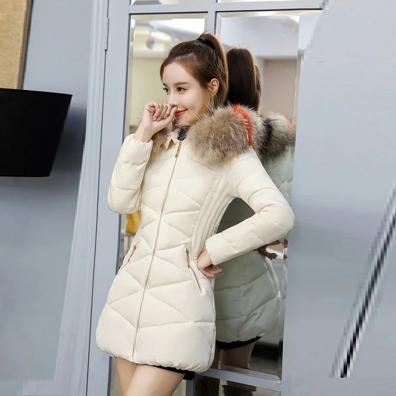 Женский пуховик, мода, зимняя куртка, Женская длинная куртка, новая Корейская версия, с большим меховым воротником, тонкая куртка