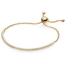 925 пробы серебряный браслет золотого цвета сверкающая нить Регулировка браслета подходит для бисера Шарм Diy ювелирные изделия