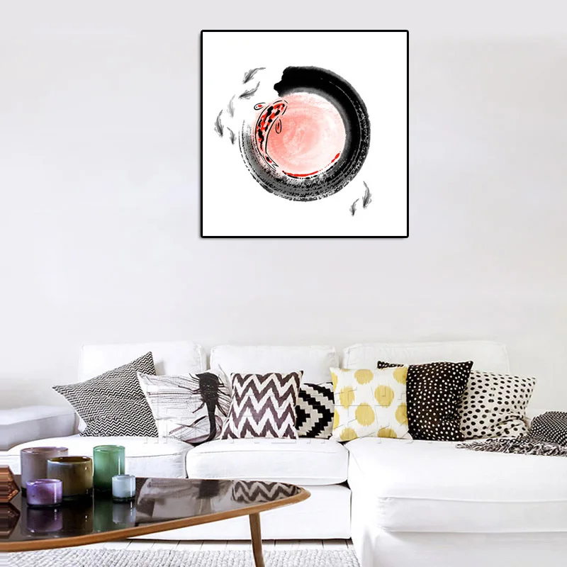 New Chinese Style Decorative Painting Black and White Fish Home Decoration Hanging Calligraphy Zen Posters Prints | Дом и сад