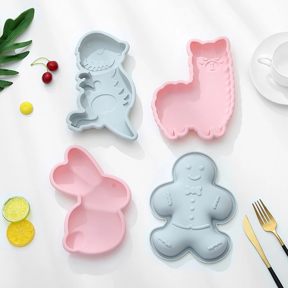 

6 inches Cartoon Rainbow Silicone Cake Mold Dinosaur Alpaca Big Eared Rabbit Baking Plate Cake Pan Baking Pastry Mould2020 New