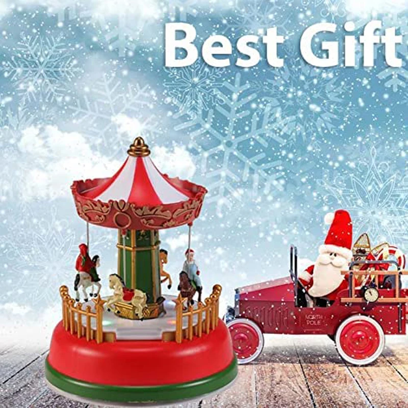 Carnival Animated Ferris Wheel Christmas Scene Illuminated Village Collection, Home Desk Decoration, Displays LED Lights Musical