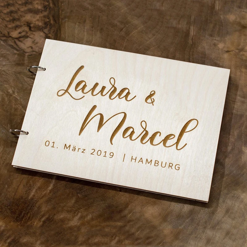 Wooden Wedding Guest Book Mr Mrs Guestbook Engraved Name and Date Wedding Signature Book Accessories