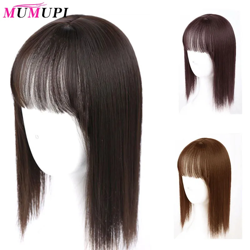 

MUMUPI Women Natural Color Straight Hair Bang Fringe Top Closures Hairpins 10/14 Inch Synthetic Hair Clip In Toupee Hairpieces