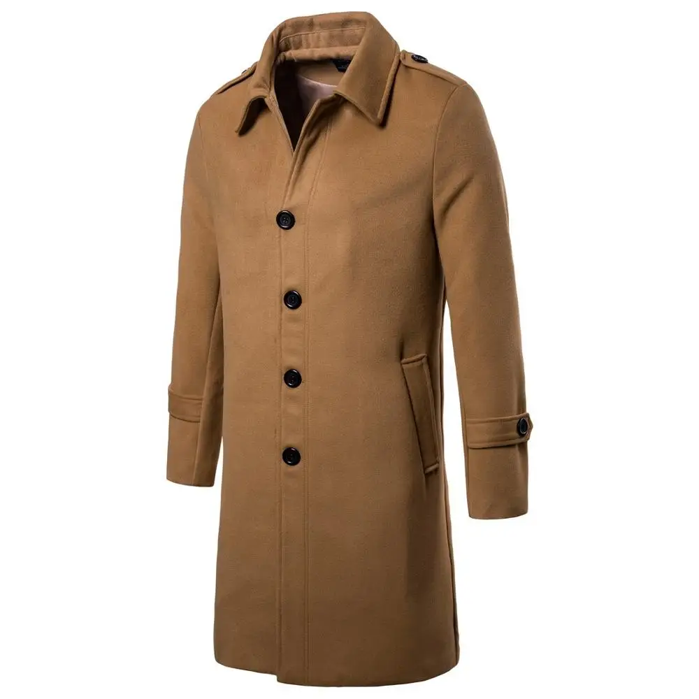 Khaki Мужская ветровка модный Тренч Hombre шерстяное пальто куртка Тренч Masculino ветрозащитная мужская одежда осень MOOWNUC - Цвет: Khaki