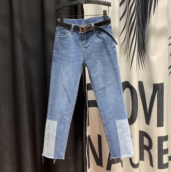 

High Waist Mixed Colors Jeans Women's 2020 Spring New Slim Fit Raw-cut Ankle-length Straight-leg Pants Jeans for Mom