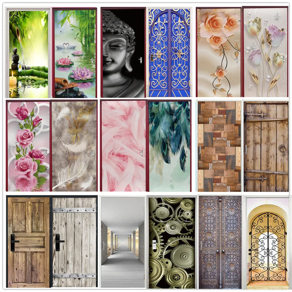 Stickers 3d Wooden Doors Pvc Wall Decal Stickers Pvc 3d Vision