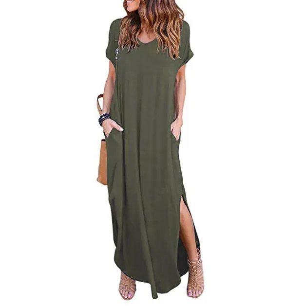 Plus Size 5XL Sexy Women Dress Summer 2021 Solid Casual Short Sleeve Maxi Dress For Women Long Dress Free Shipping Lady Dresses green