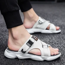 Модные летние мужские шлепанцы тренд Уличная обувь на плоской подошве светильник Дышащие Модные Повседневные шлепанцы высокое качество нескользящая пляжная обувь