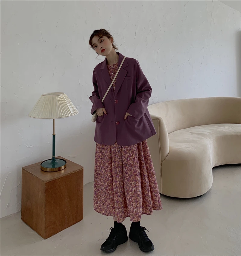 Fox mr. осенний ретро костюм с разрезом сзади, свободный, универсальный, длинный рукав, короткий рост, костюм, куртка, Женский INS