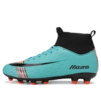 

Men Football Soccer Boots Athletic Soccer Shoes 2019 New Leather High Ankle Soccer Cleats Training Football Sneaker Futsal Shoes