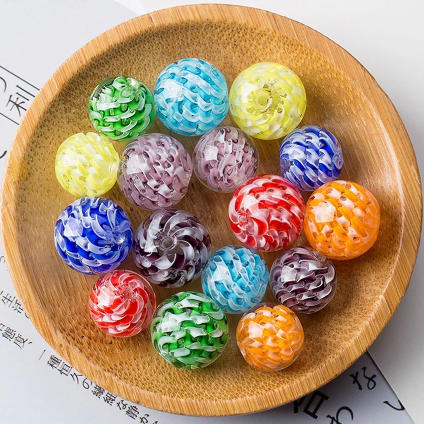 5pcs 12mm 14mm Round Ball Shape Helix Lampwork Glass Loose Crafts Beads for DIY Necklace Jewelry Making Findings round shape solid brass material bag feet 12mm round purse feet stud for bag making
