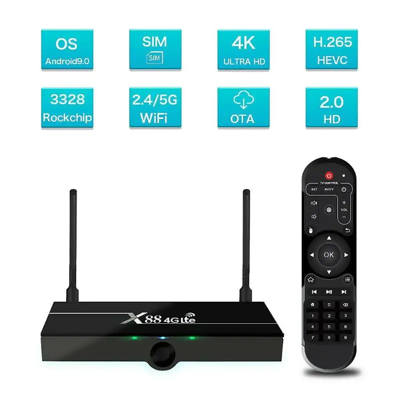 

X88 2.4G 5G Wifi Smart Set Top Box 4G Lte 2G 16G Multiple Games Thousands of Android Applications Android 9.0 RK3328 Quad-core