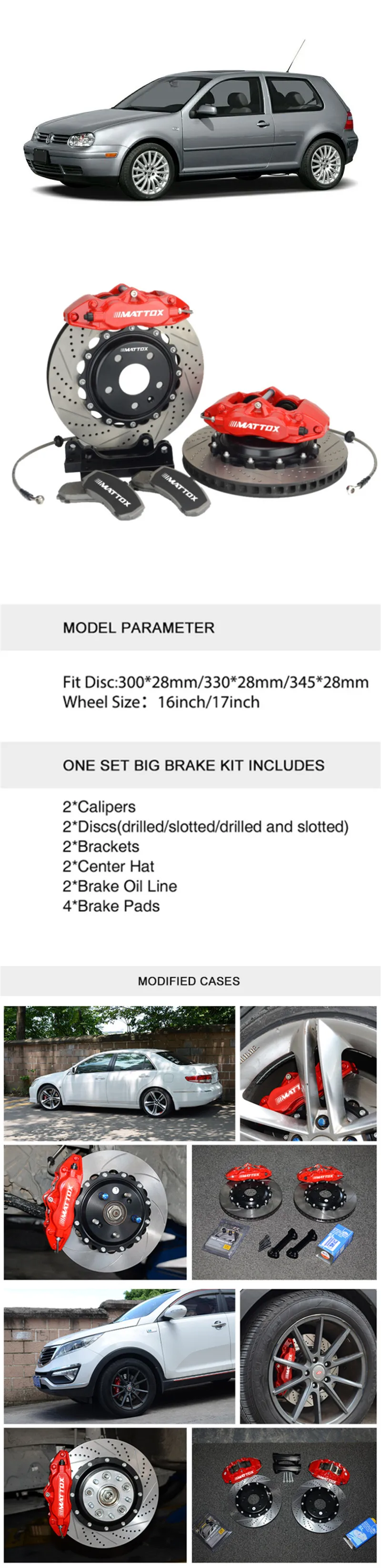 Mattox гоночная тормозная система, тормозной комплект CaliperKit 330*28 мм, Просверленный диск 17 дюймов, переднее колесо для VW Golf GTI 1,8 t VR6 2000 2005