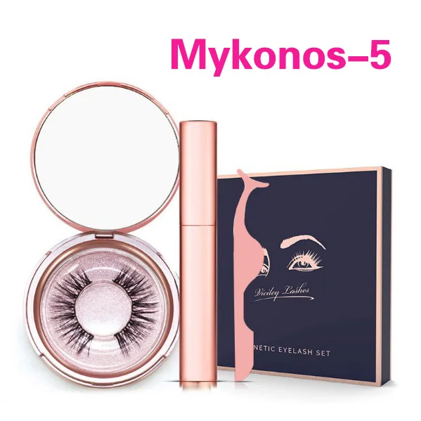 Mykonos Round Tube 5 Магнитный ненастоящий ресницы и магнитная жидкая подводка для глаз и набор пинцетов Faux Cils Magnetic Eye Lashes темно-синяя Подарочная коробка 1 пара 3D - Цвет: Mykonos Round Tube